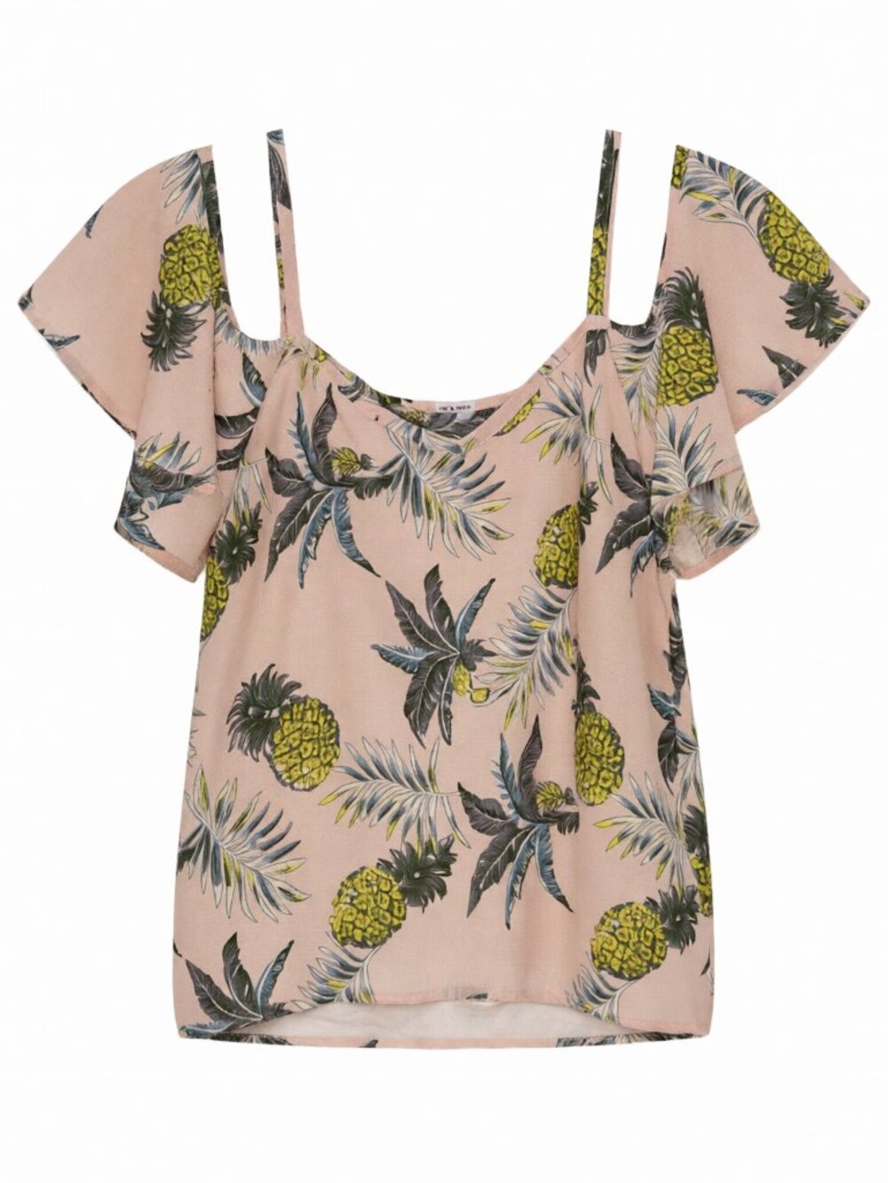 Women's Pineapple Print Ruffle Off-Shoulder Top - Pink